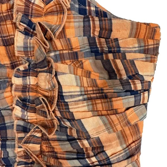 Verb by Pallavi Singhee x Anthropologie Ruffled Plaid Top Smocked Orange Medium - Picture 11 of 15